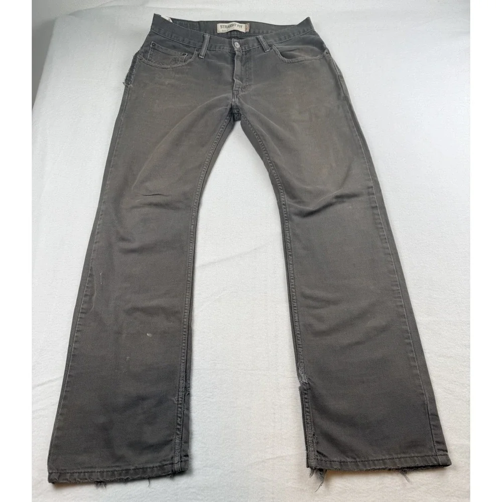 Levi's 505 Straight Fit Trashed Olive Gray Denim Jeans Size 32x32 Rips Stains